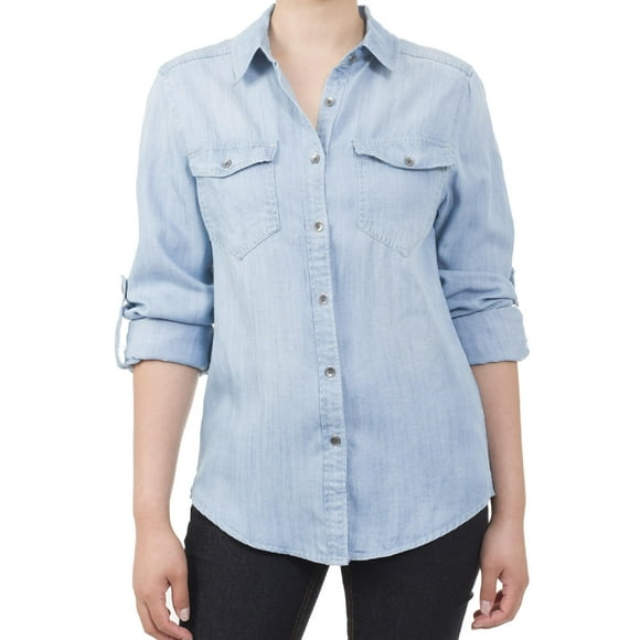 MixMatchy Womens Long Sleeve Solid Split Neck Tencel Button Down Shirt Blouse Dark Denim S MixMatchy Womens Long Sleeve Solid Split Neck Tencel Button Down Shirt Blouse Dark Denim S